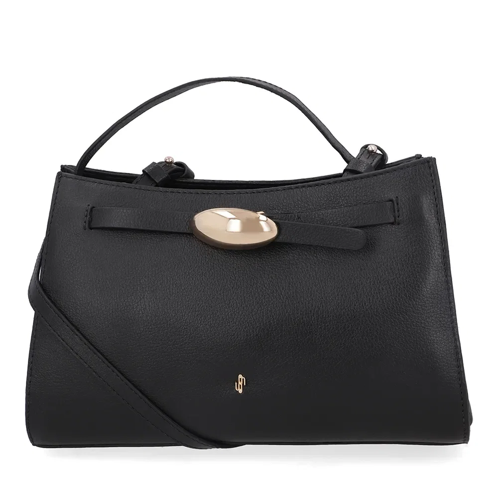 Bolsa Tote Couro Preta Enfeite