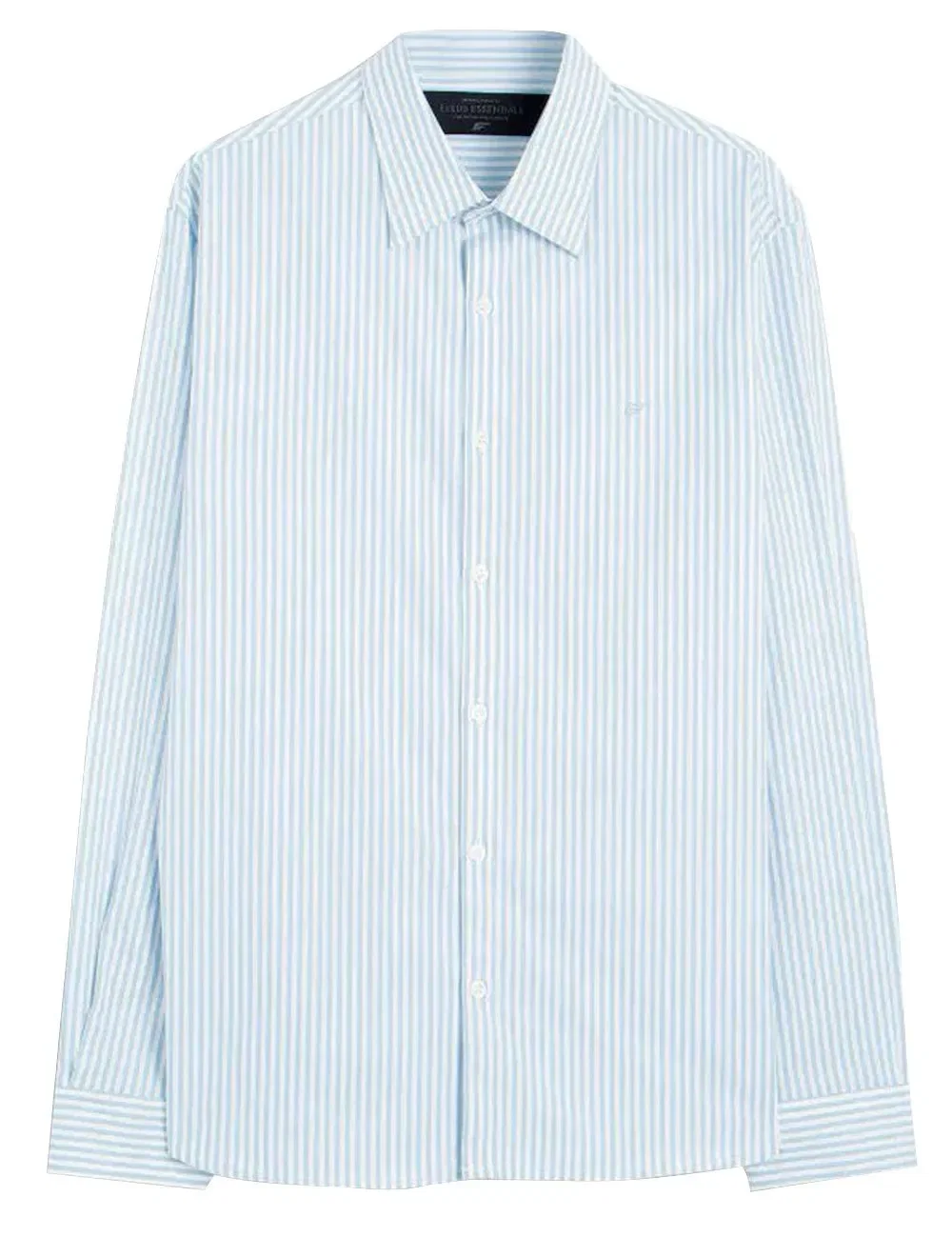 Camisa Ellus Masculina Tricoline LY Slim Midi Stripe Button Down Branco Azul Claro — imagem 1