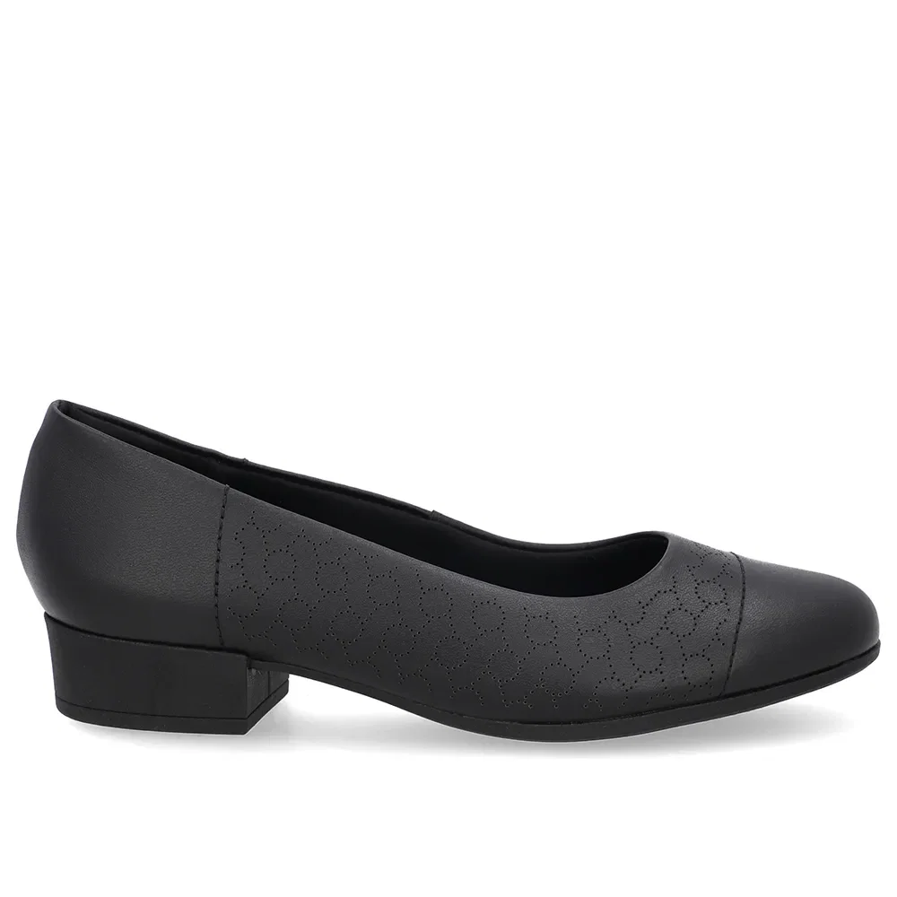 Scarpin Couro Laser Preto Salto Bloco