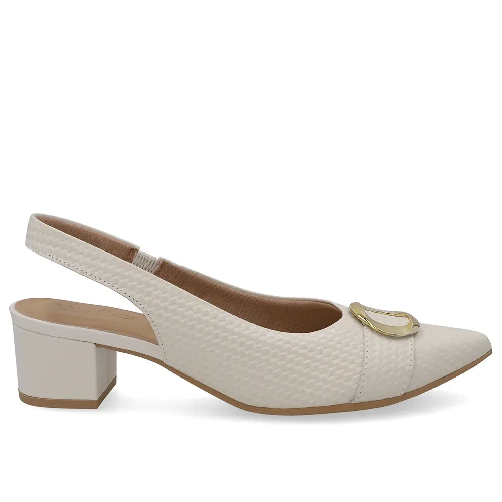 Slingback Couro Branco Salto Bloco Com Textura Tressê — imagem 1
