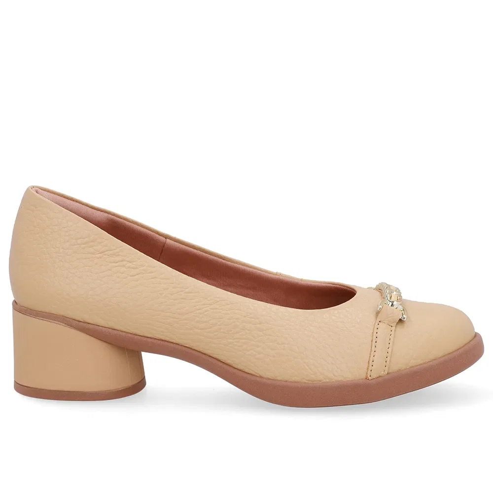 Scarpin Bege Creme Couro Enfeite — imagem 1