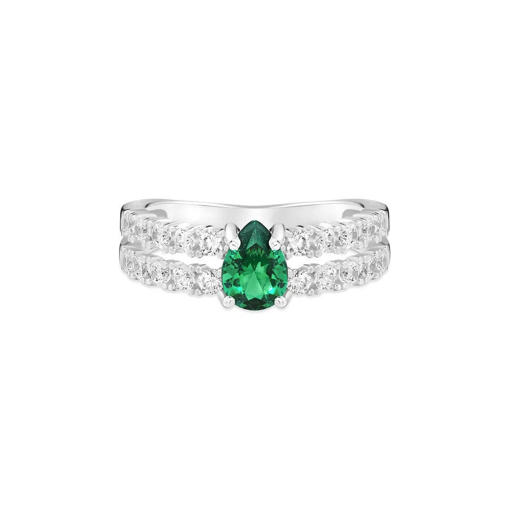 Anel Life Special II Duplo em Prata 925 com Pedras Verde e Incolores — imagem 1