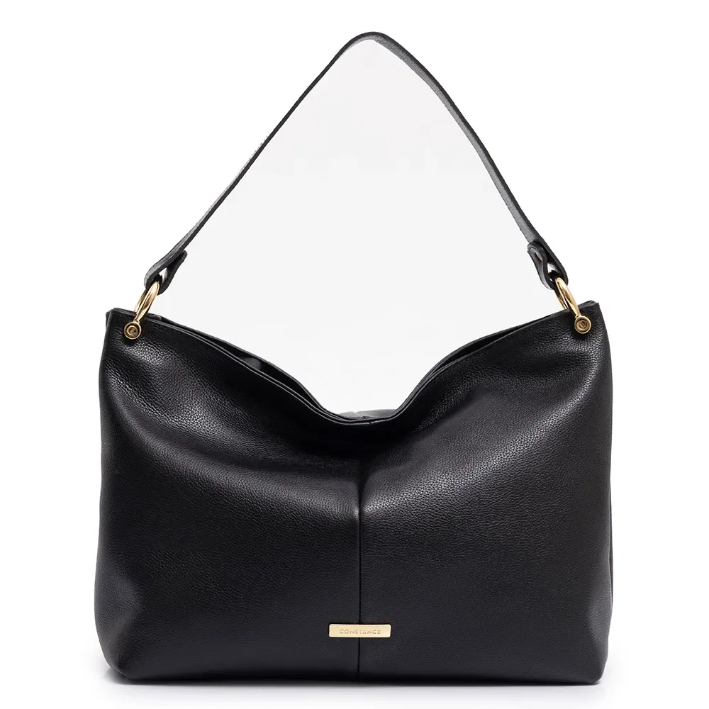 Bolsa Hobo Couro ferragem Preta