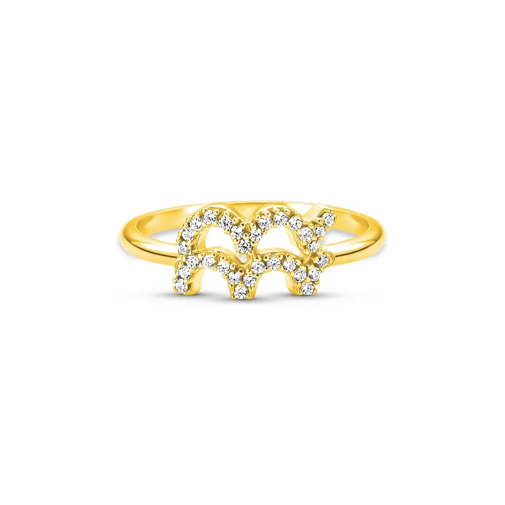 Anel Life Signo Aquário em Prata 925 com Banho de Ouro Amarelo 18k e Pedras Incolores — imagem 1