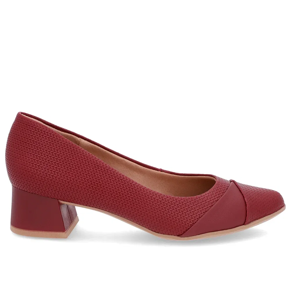 Scarpin Vermelho Salto Bloco Couro