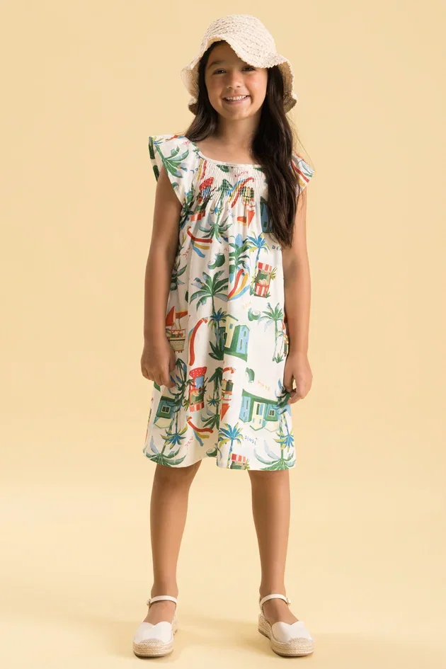 Vestido Infantil em Algodão com Lyocel Estampado – Modelagem Linha A