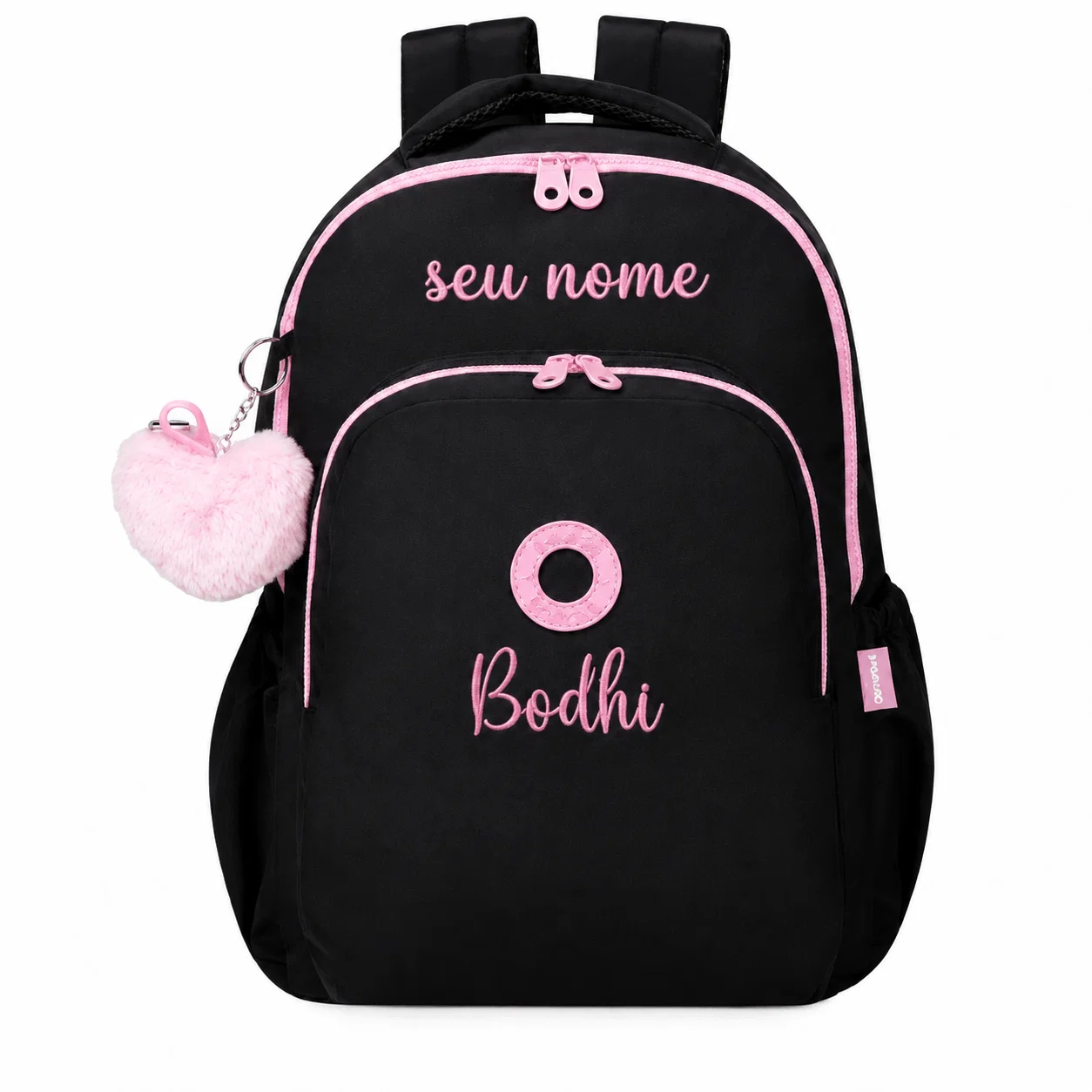Personalizável Mochila Escolar Juvenil Feminina Pop Fun Preta e Rosa