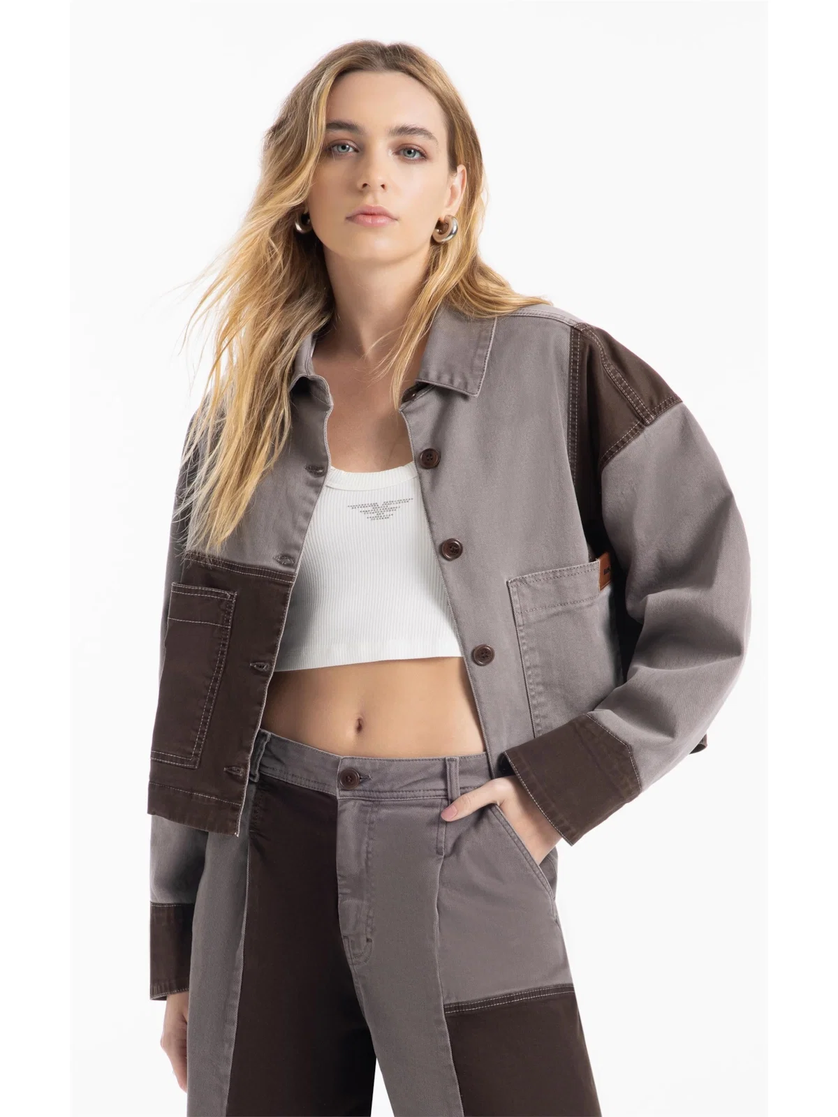 Jaqueta Vintage Denim Color Bicolor Castor — imagem 1