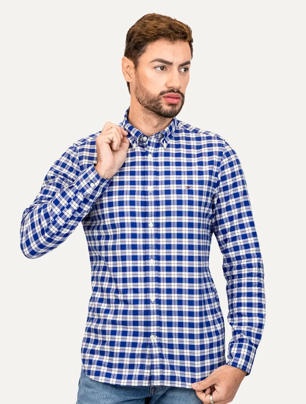 Camisa Tommy Hilfiger Masculina Slim Small Check Heritage Azul — imagem 1