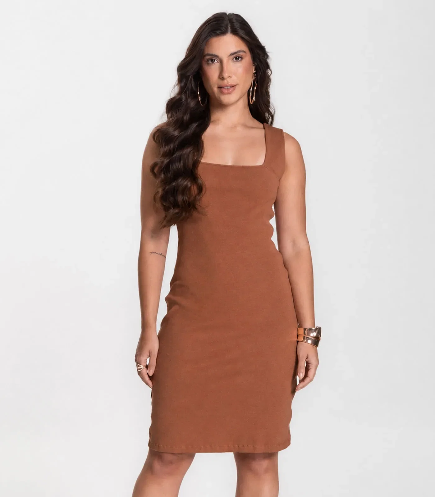 Vestido Canelado Feminino Select Marrom