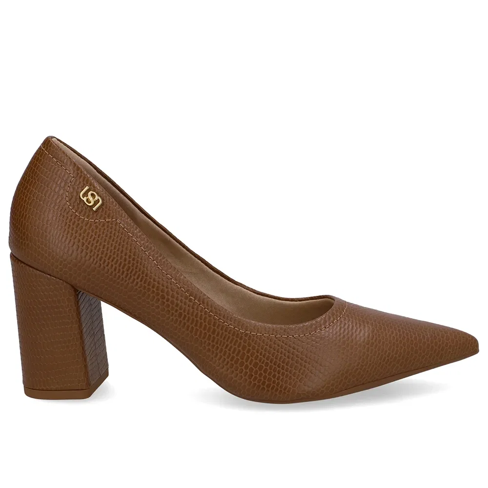 Scarpin Marrom Salto Bloco Couro Bico Fino — imagem 1
