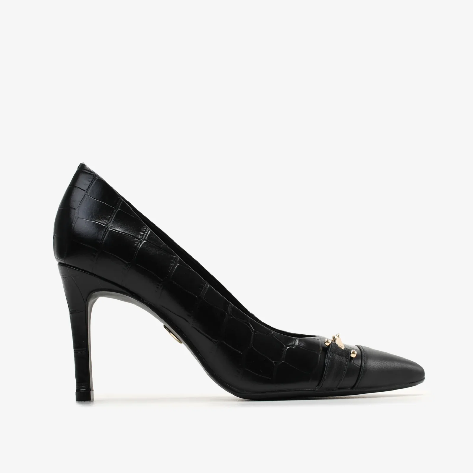 Scarpin Preto Couro Croco