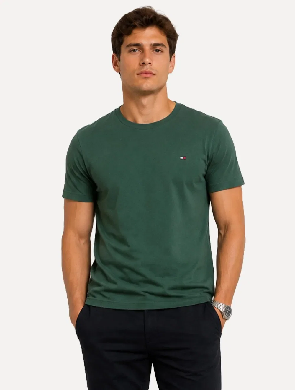 Camiseta Tommy Hilfiger Masculina Essential Cotton Verde Militar — imagem 1