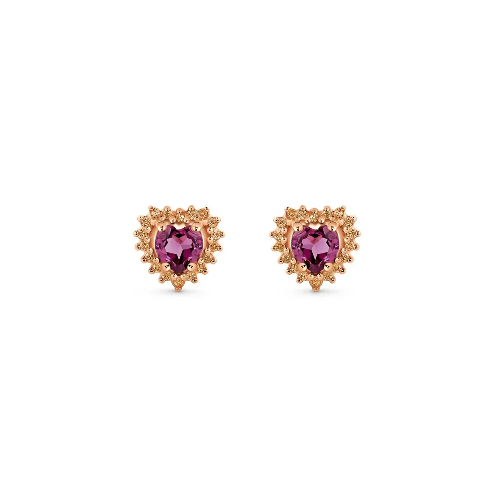 Brinco Love em Ouro Rosé 18k com Rodolita e Diamantes Brown — imagem 1