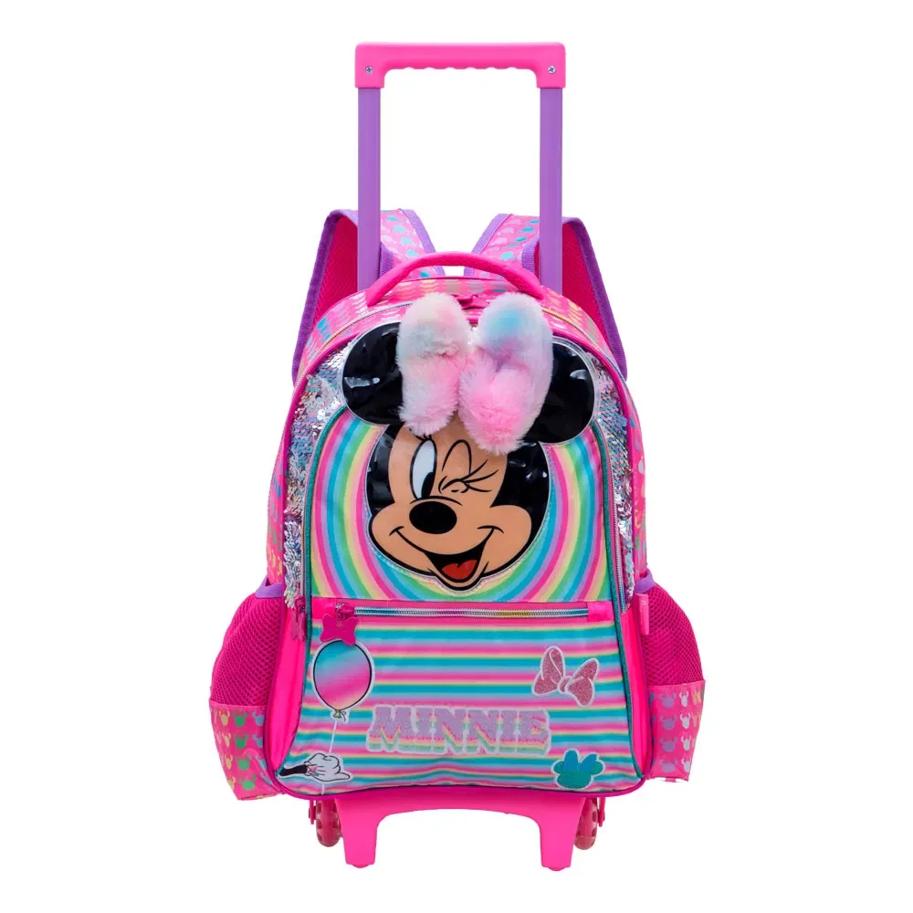 Mochila Infantil Feminina Disney Minnie com Rodinha Rosa