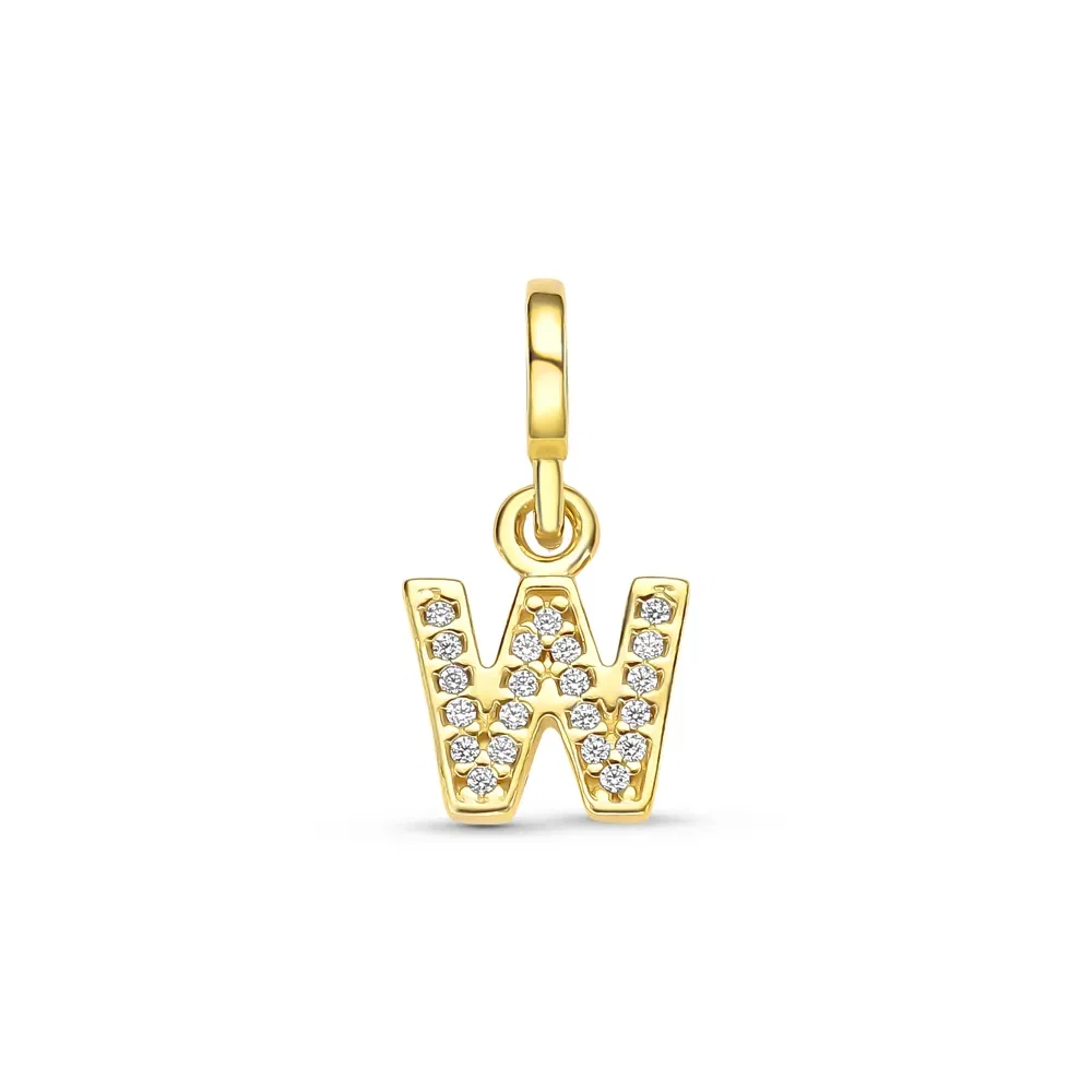 Pingente Life Letra W em Prata 925 com Banho de Ouro Amarelo 18k e Pedras Incolores — imagem 1