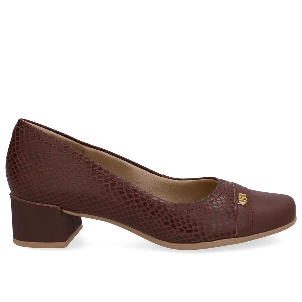 Scarpin Couro Vermelho Bico Quadrado