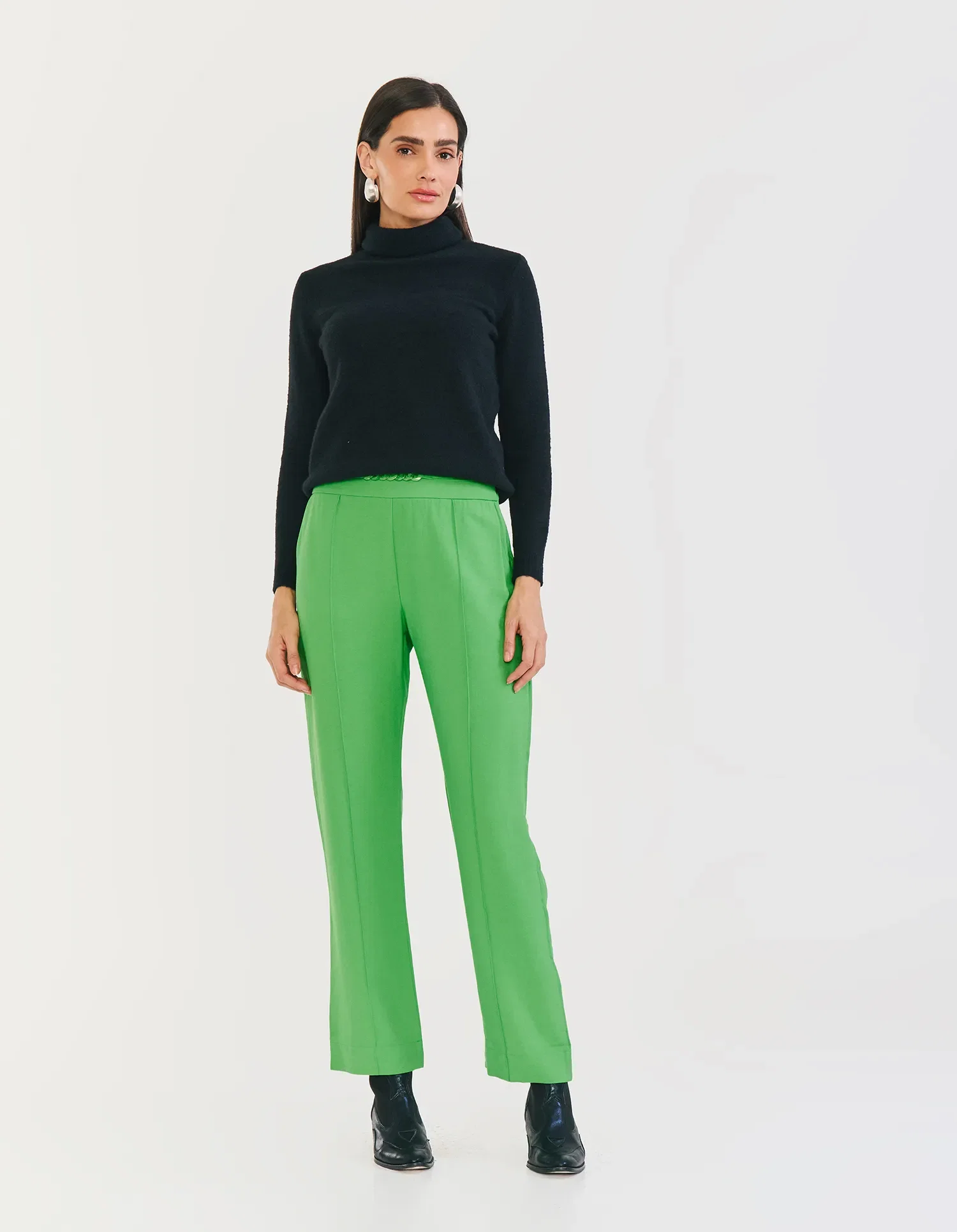 Calça Reta Com Detalhe No Cós - Verde Bandeira — imagem 1