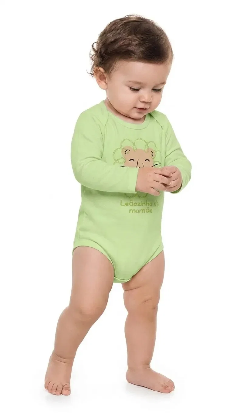 Body manga longa em suedine leão