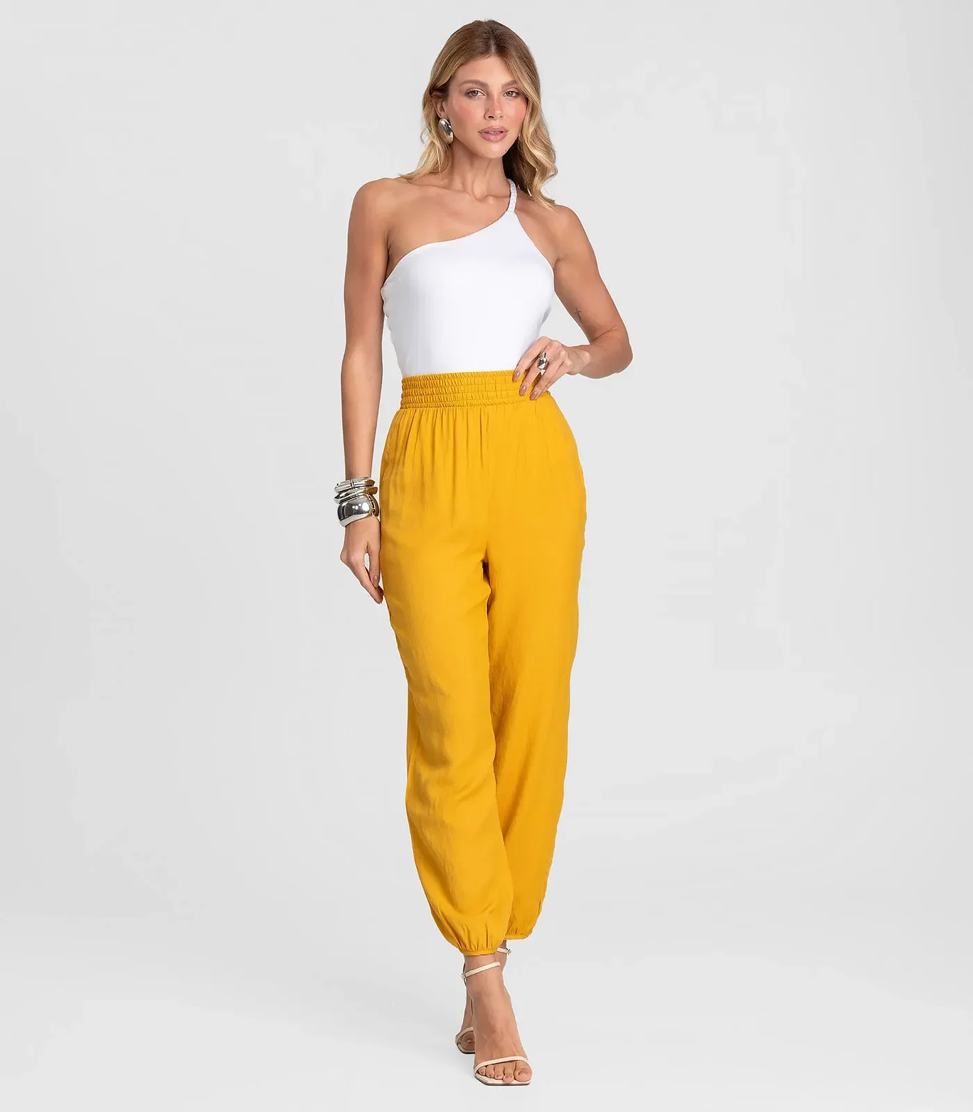 Calça Feminina Aladim em Tecido Viscose Dianna Amarelo