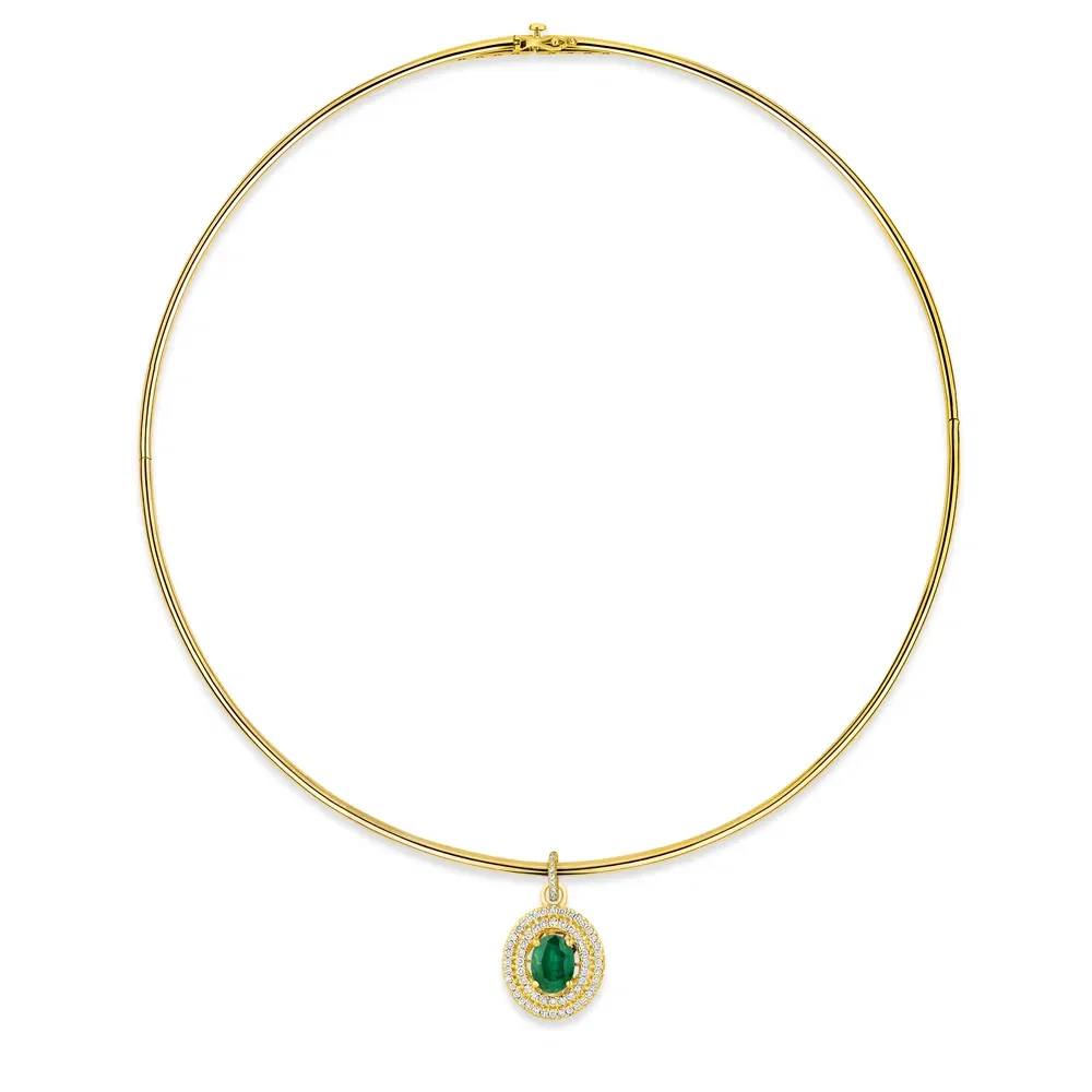 Colar Splendore em Ouro Amarelo 18k com Esmeralda e Diamantes, 40cm — imagem 1