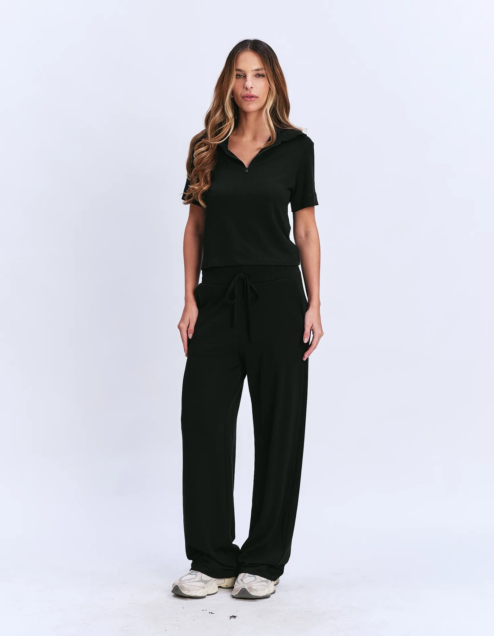 Calça Pantalona Cós Elástico - Preto — imagem 1