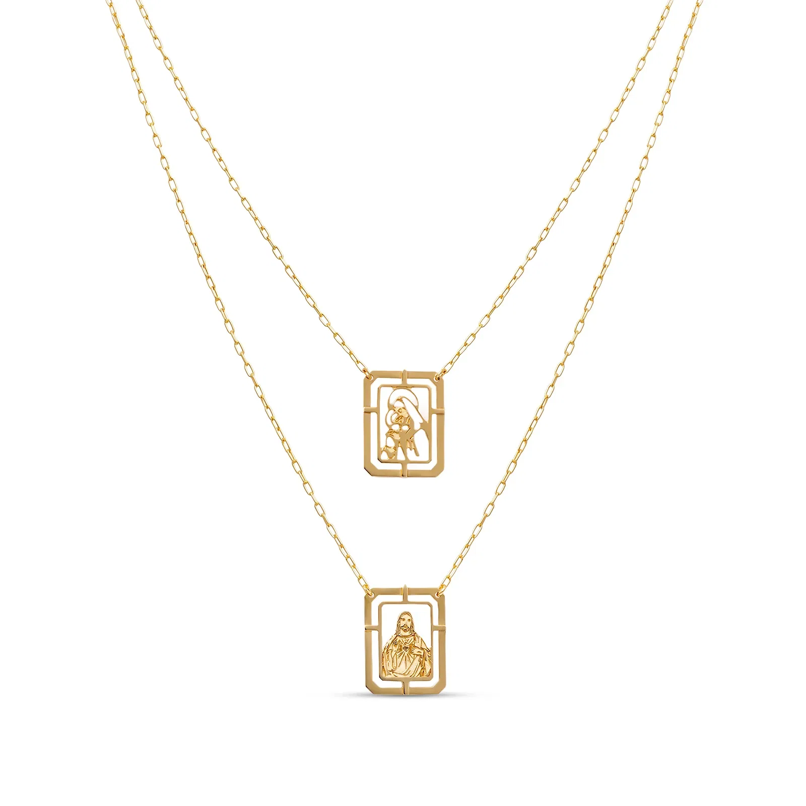 Escapulário Jesus e N.Sra. Do Carmo em Ouro Amarelo 18K, 70 cm — imagem 1