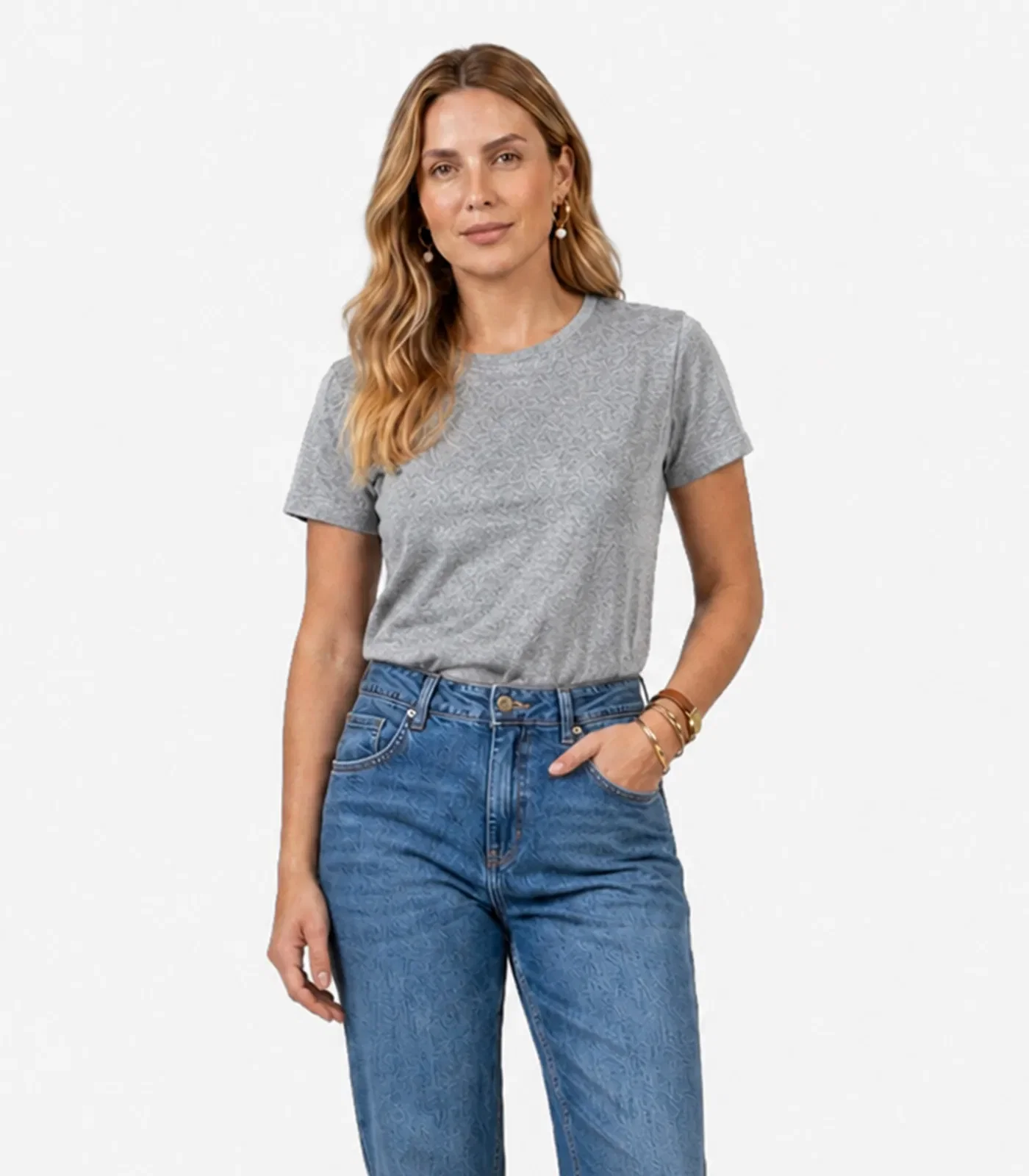 Camiseta Feminina Manga Curta Básica Infinita Cor Cinza