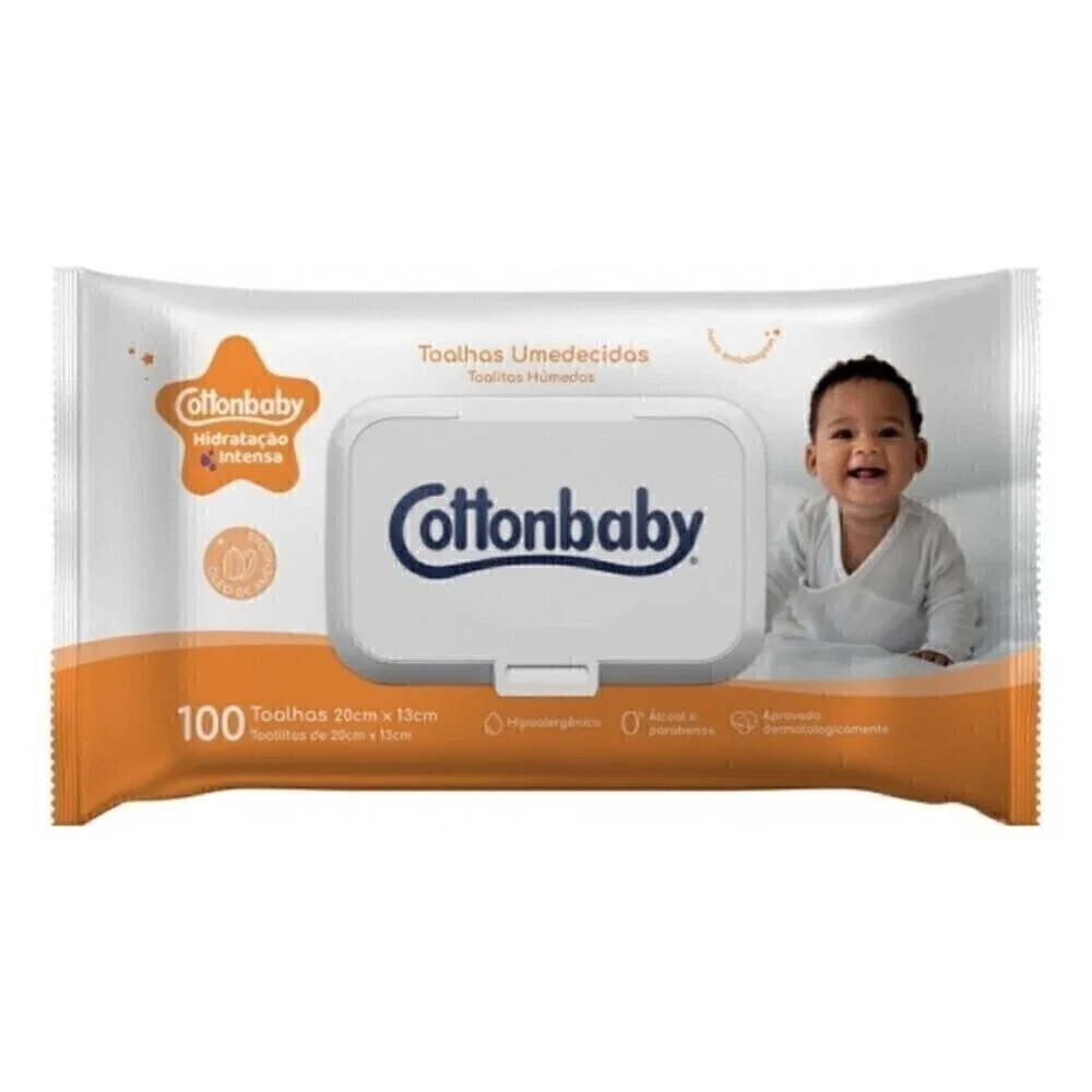 Toalhas Umedecidas Cottonbaby Fliptop Hidratação Intensa 100 Unidades