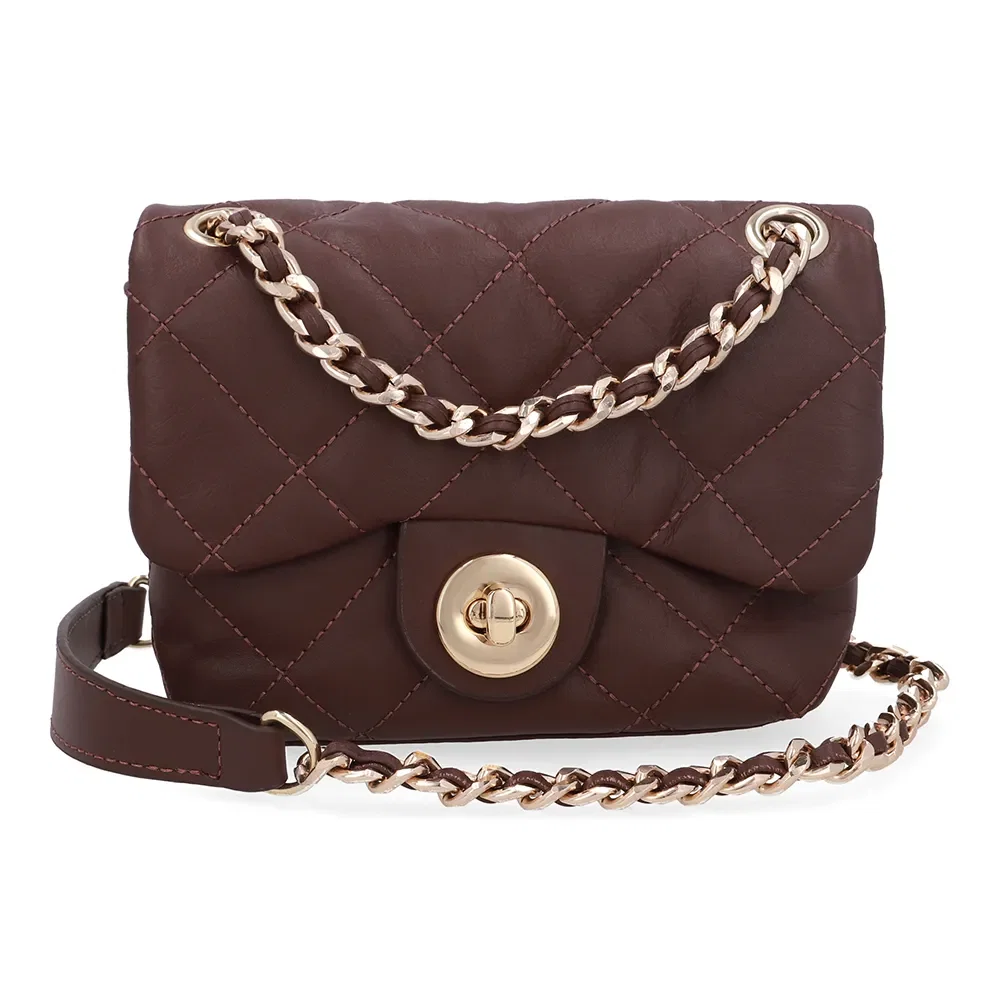 Bolsa Tiracolo Couro Marrom Matelassê