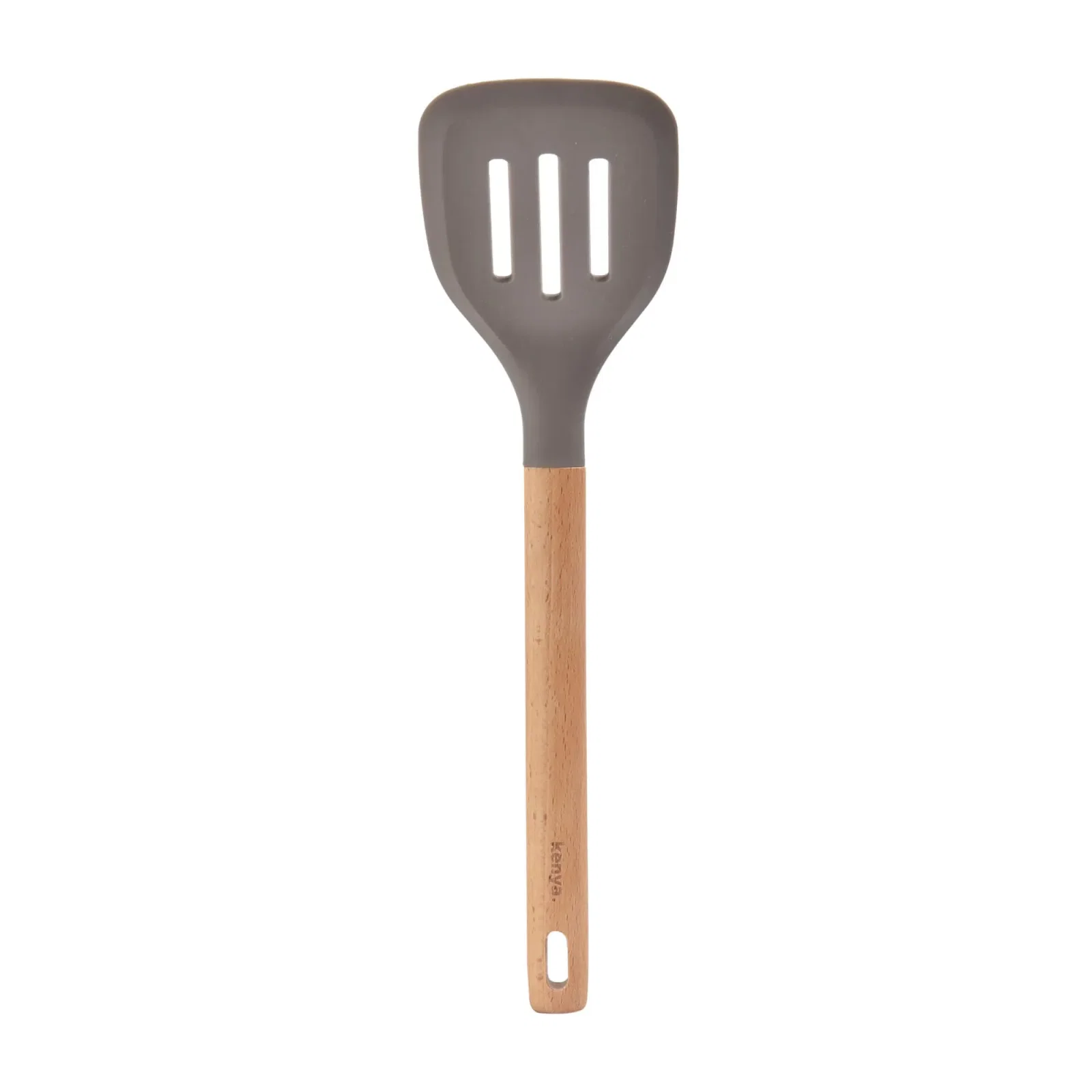 Espátula Vazada de Silicone com Cabo de Madeira Kenya Cinza — imagem 1