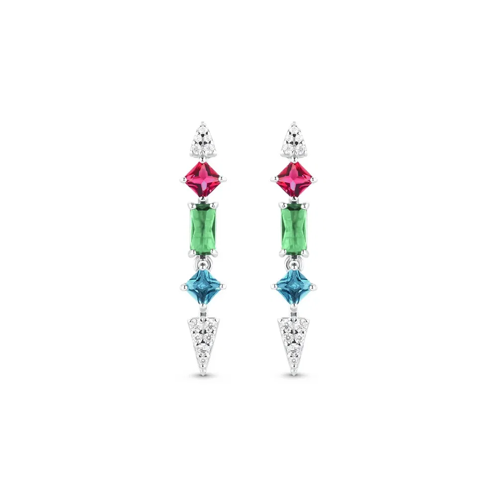 Brinco Life Coloré I Prata Cristal Verde Rosa e Azul — imagem 1