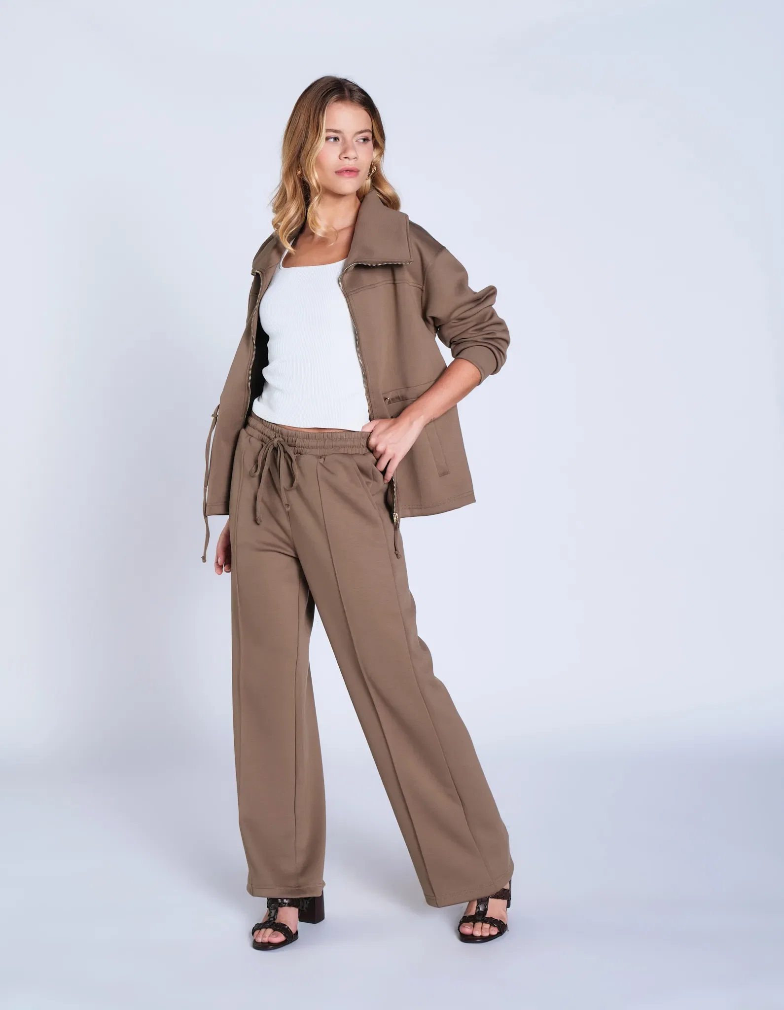 Calça Pantalona Neoprene Nervuras - Verde — imagem 1