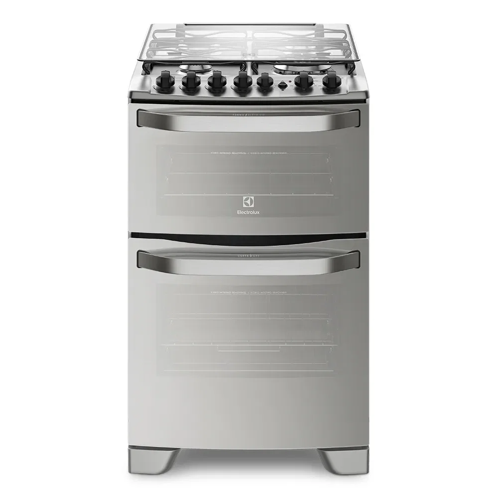 Fogão 4 Bocas Electrolux Prata com Forno Duplo e Tripla Chama (56DXQ) — imagem 1