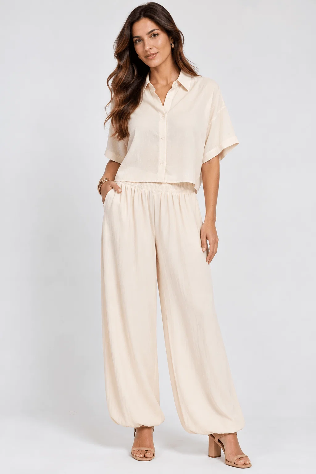 Blusa Manga Curta Com Botões - Off White