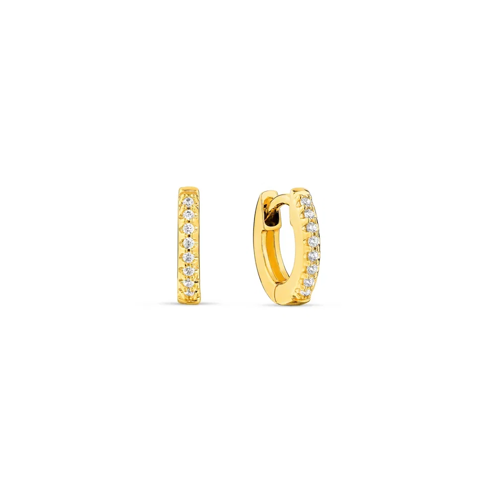 Argola Life Pavê em Prata 925 com Banho de Ouro Amarelo 18k e Pedras Incolores, 7mm — imagem 1