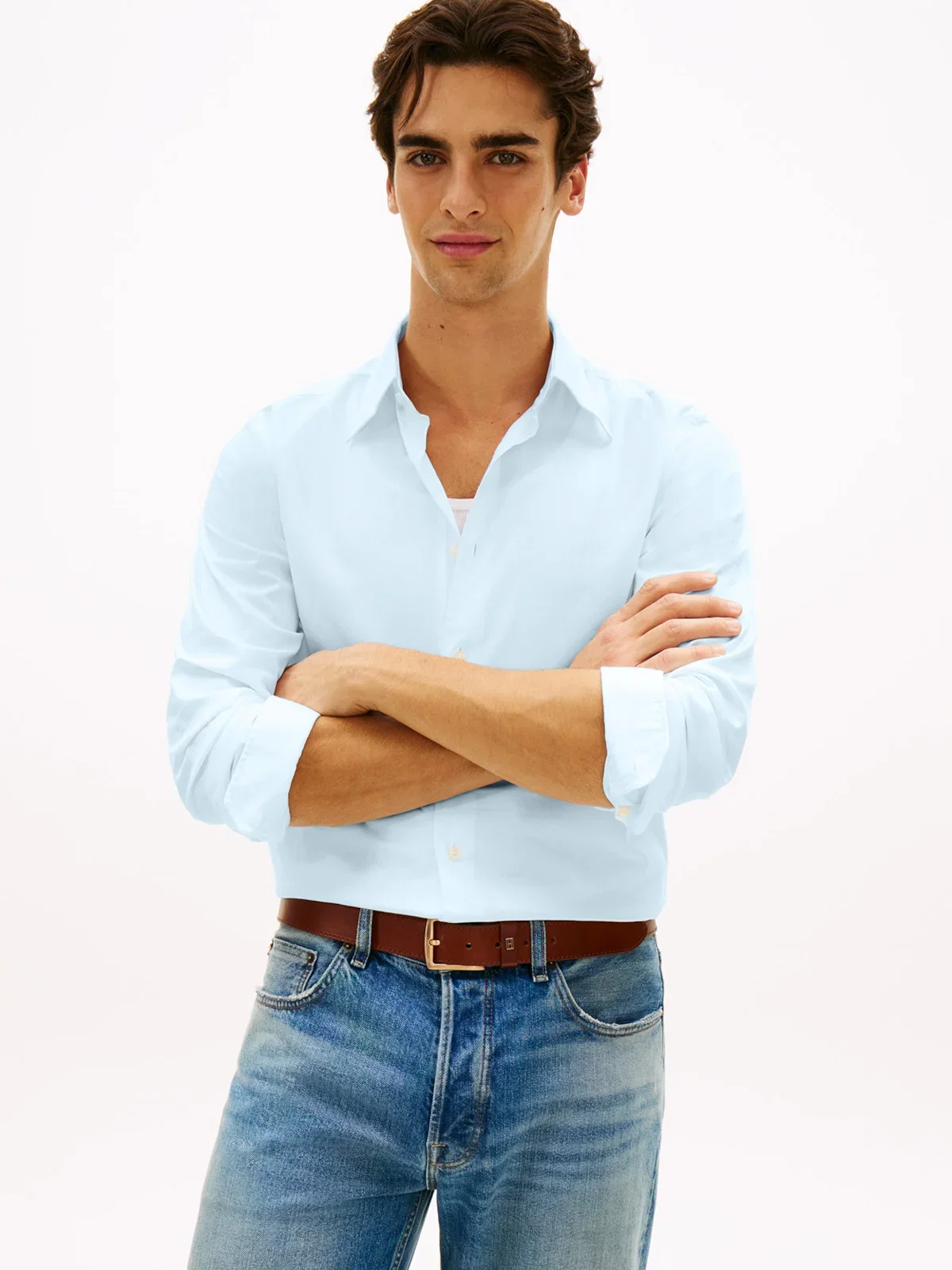 Camisa em Sarja com Colarinho Button Down Flex