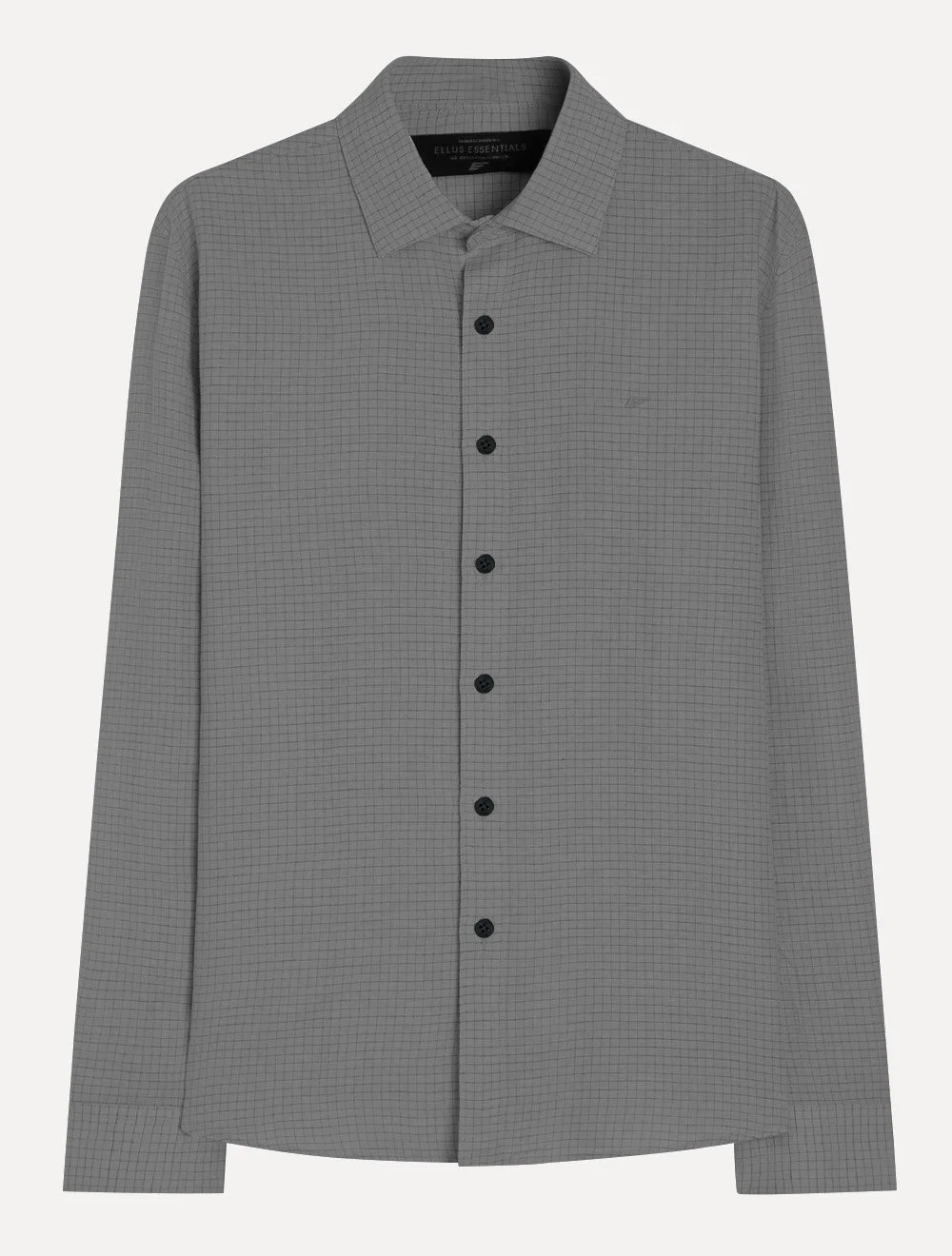 Camisa Ellus Masculina Tricoline LY Slim Pagosa Italian Xadrez Cinza Escuro