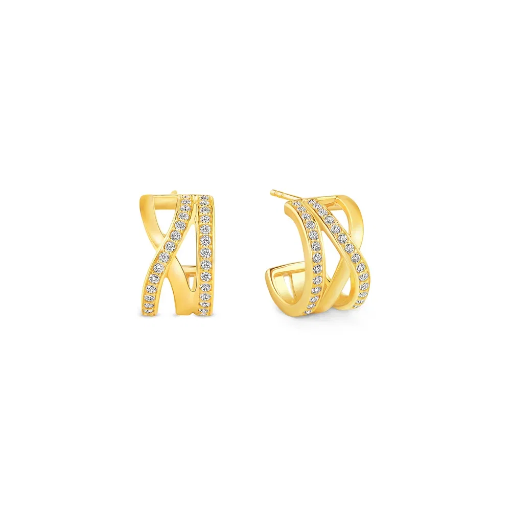 Argola Life Maxi em Prata 925 com Banho de Ouro Amarelo 18k e Pedras Incolores, 12,5mm — imagem 1
