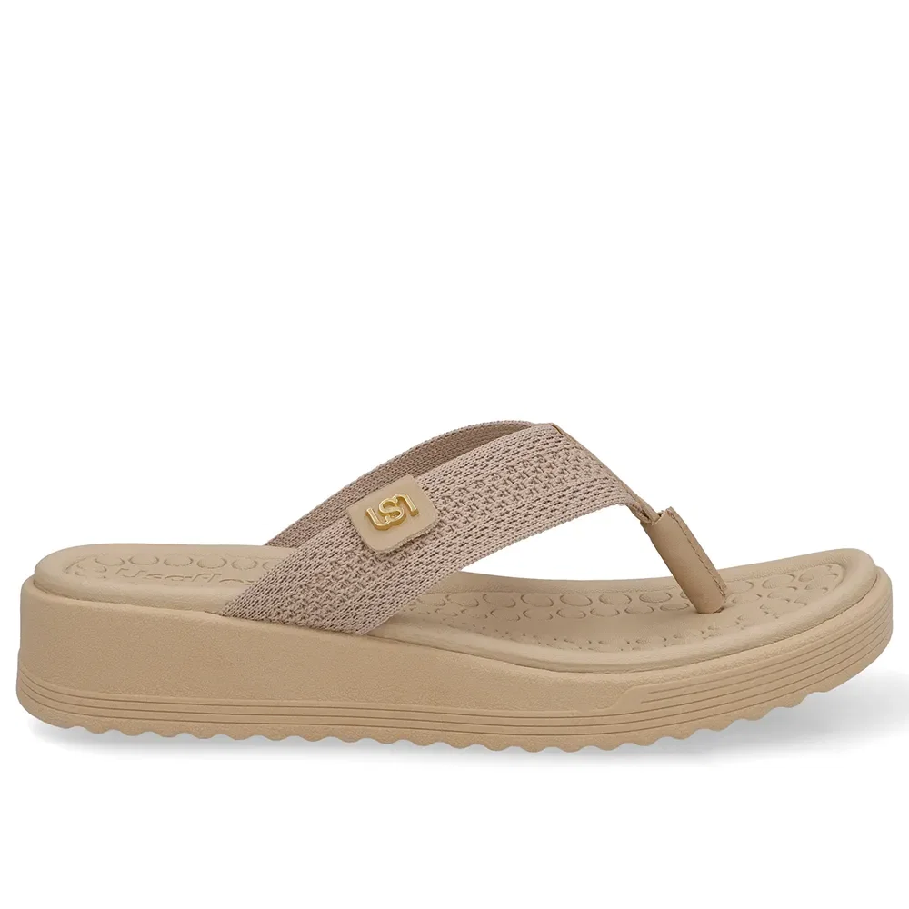 Chinelo Salto Plataforma Tricot Bege