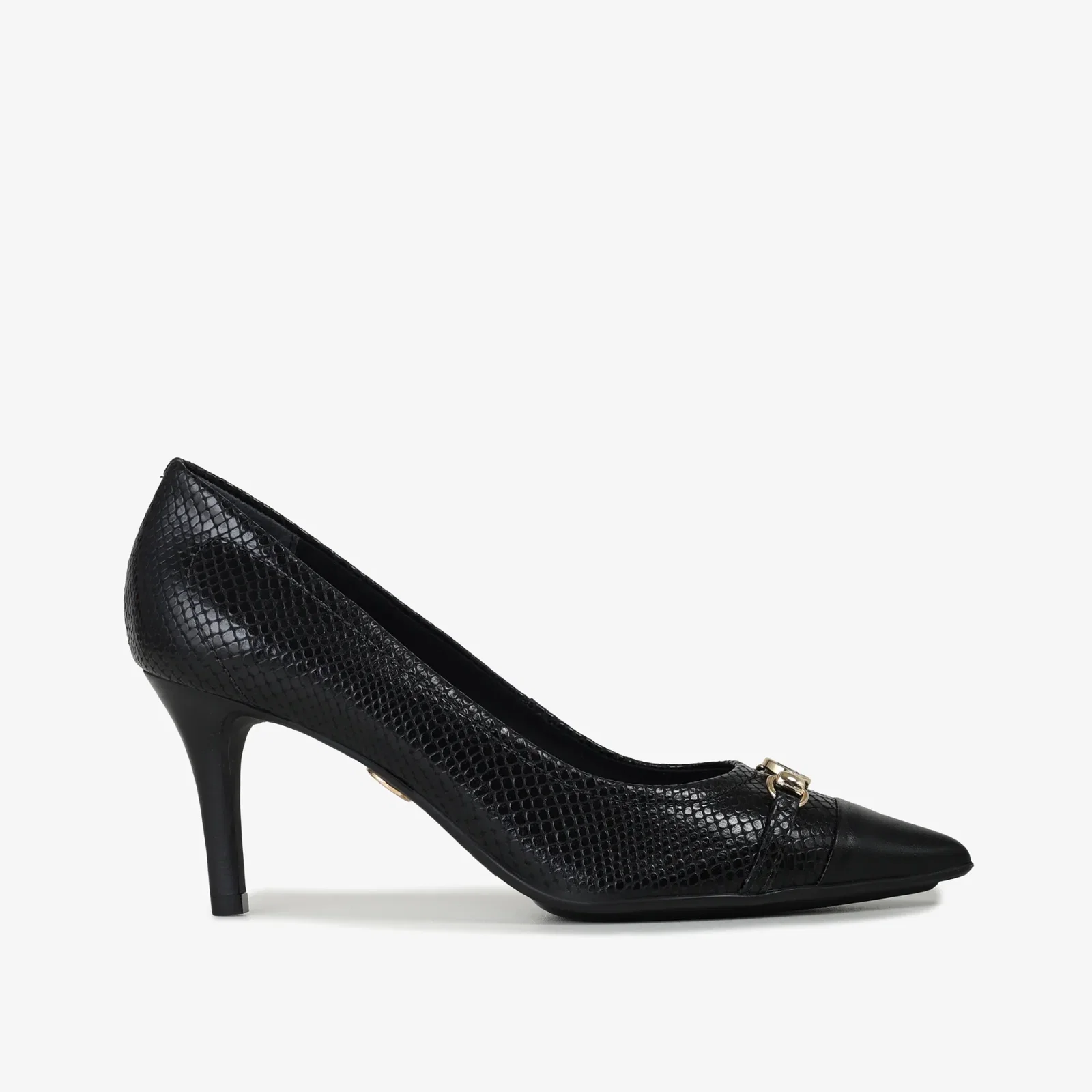 Scarpin Preto Couro Snake