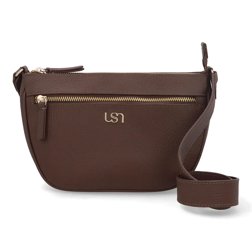 Bolsa Tiracolo Couro Marrom Zíper Frontal — imagem 1