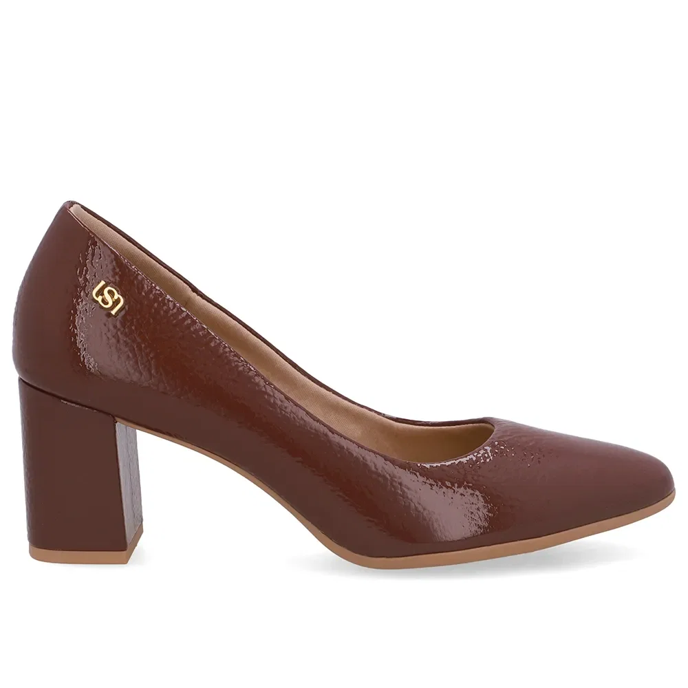 Scarpin Vermelho Bico Redondo Couro — imagem 1