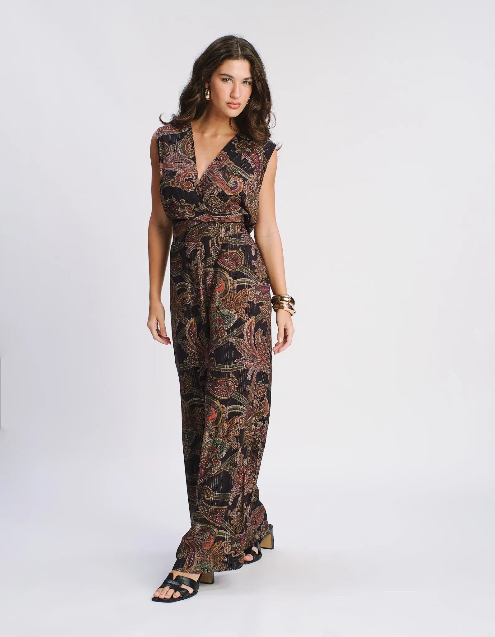 Macacão Estampado Paisley Lurex - Azul Marinho
