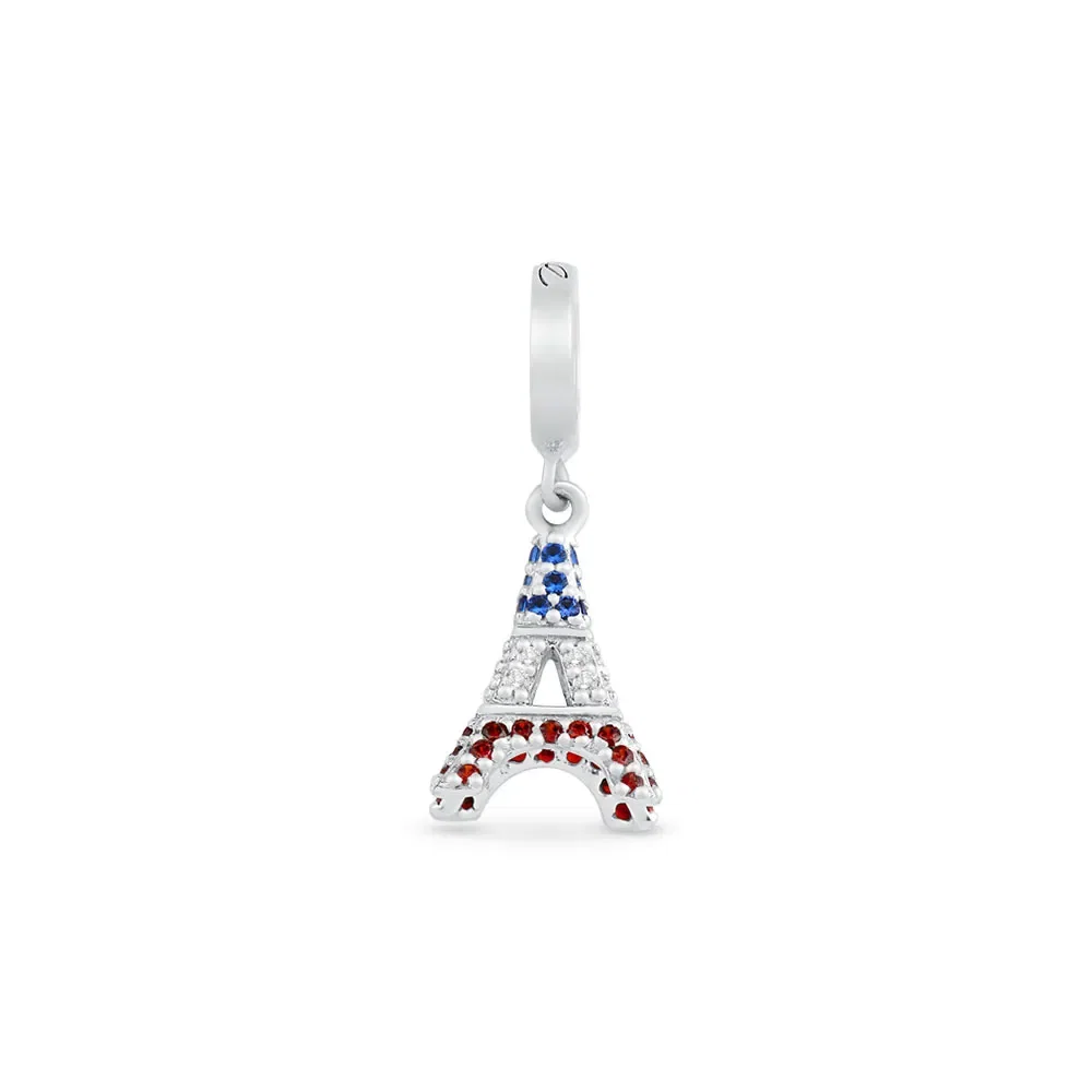 Pingente Life Viagens Torre Eiffel em Prata 925 com Pedras Azuis, Vermelhas e Incolores — imagem 1