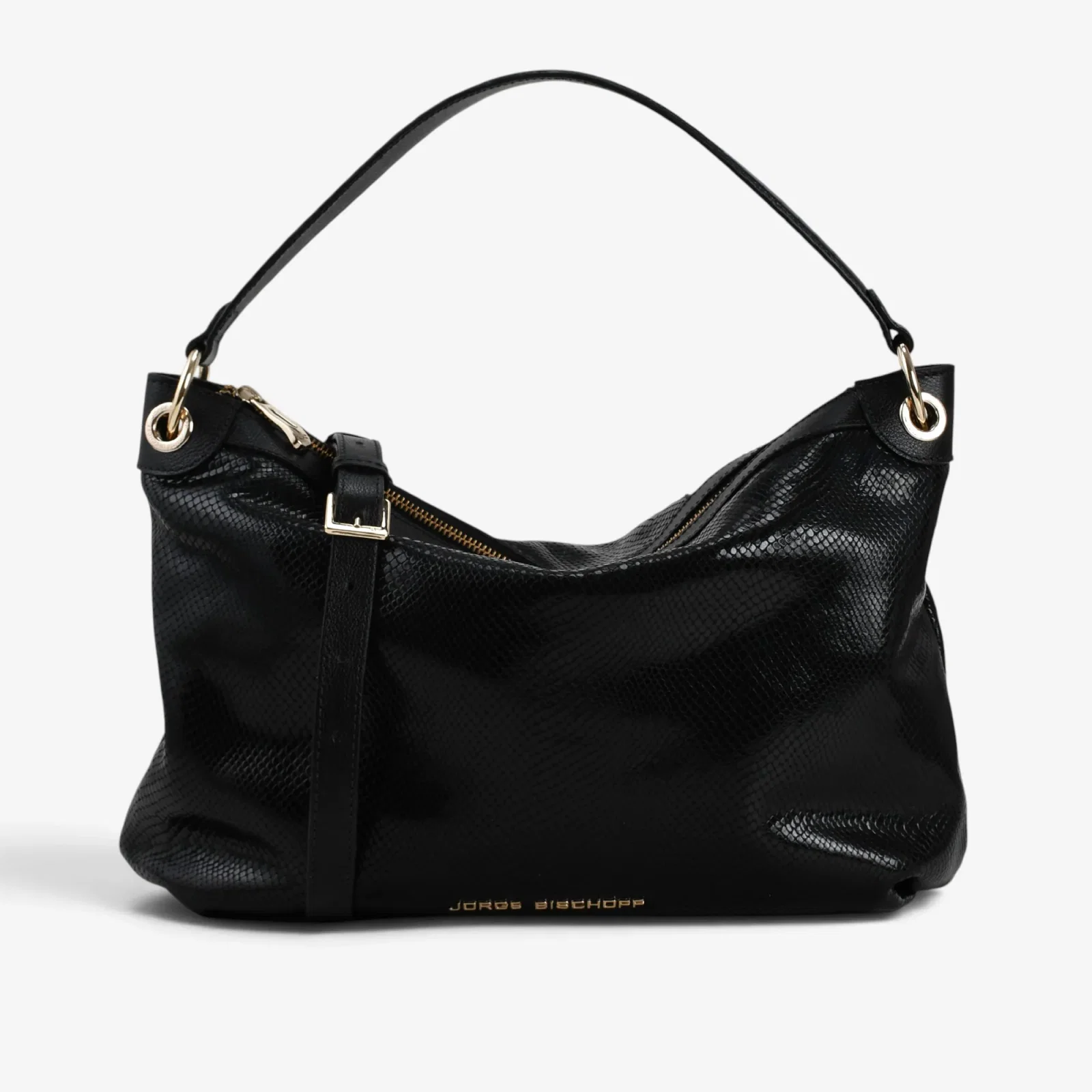 Bolsa Hobo Preto Couro Snake
