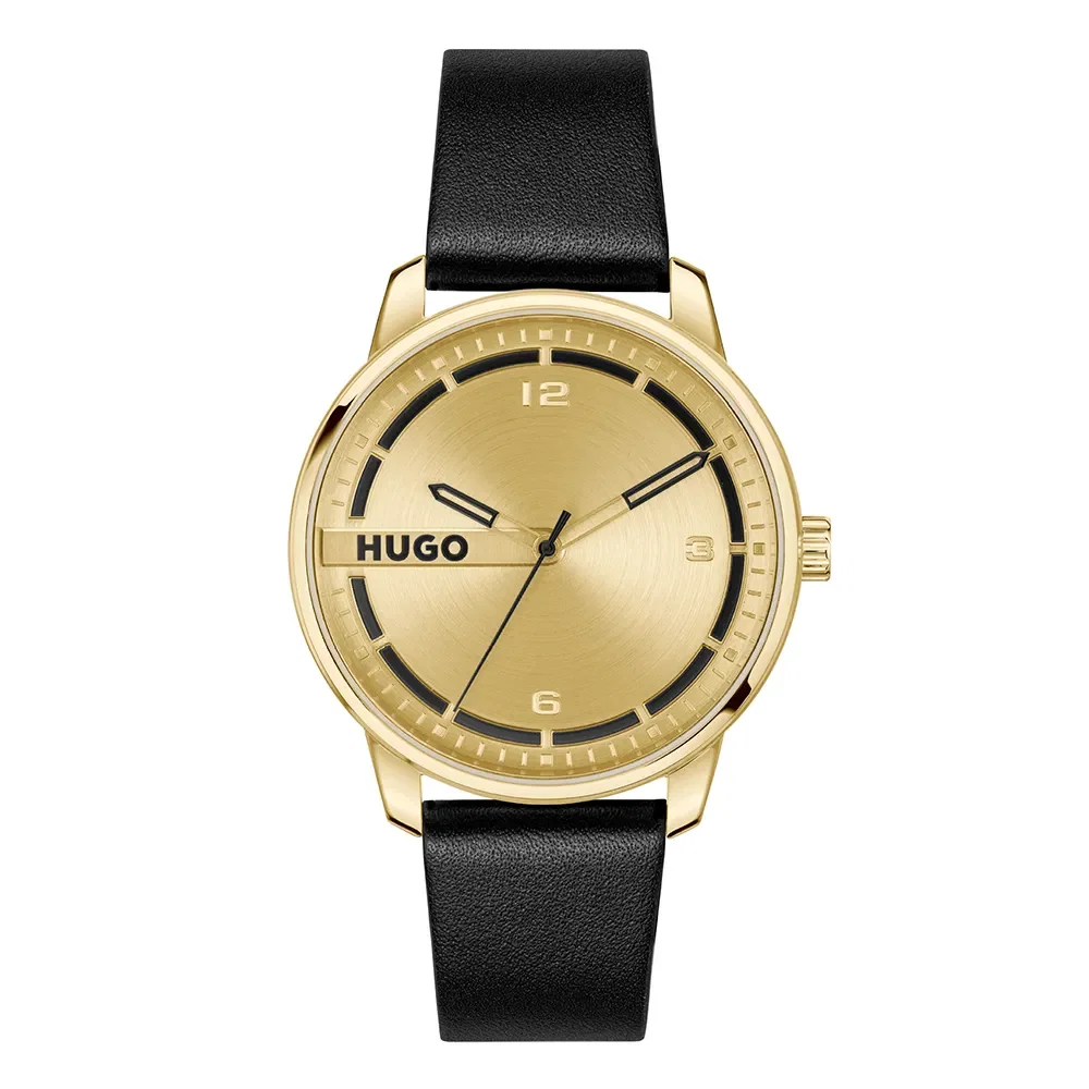 Relógio Hugo Stamp Masculino Couro Preto - 1530363