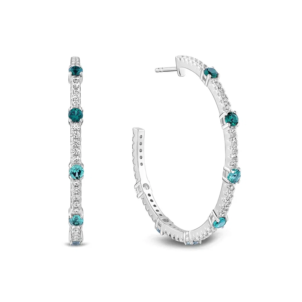Argola Life Ocean em Prata 925 com Pedras Verdes e Incolores, 40mm — imagem 1