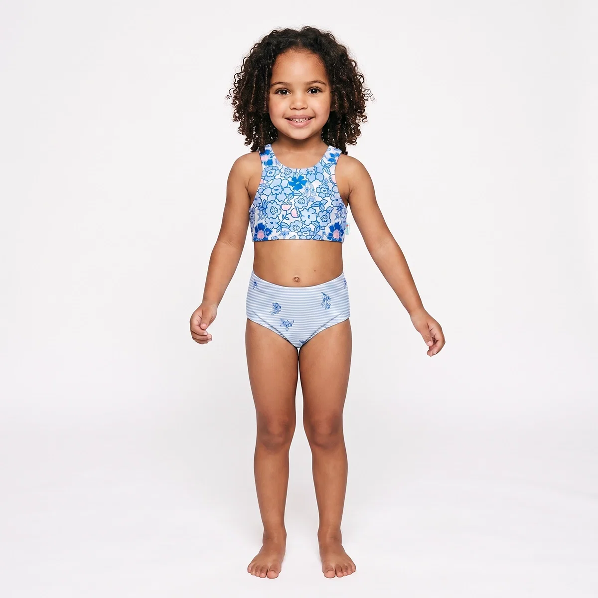 Kit 3 Peças Praia Toddler Floral Mirtilo Elastano Proteção Uv 50+ Tip Top