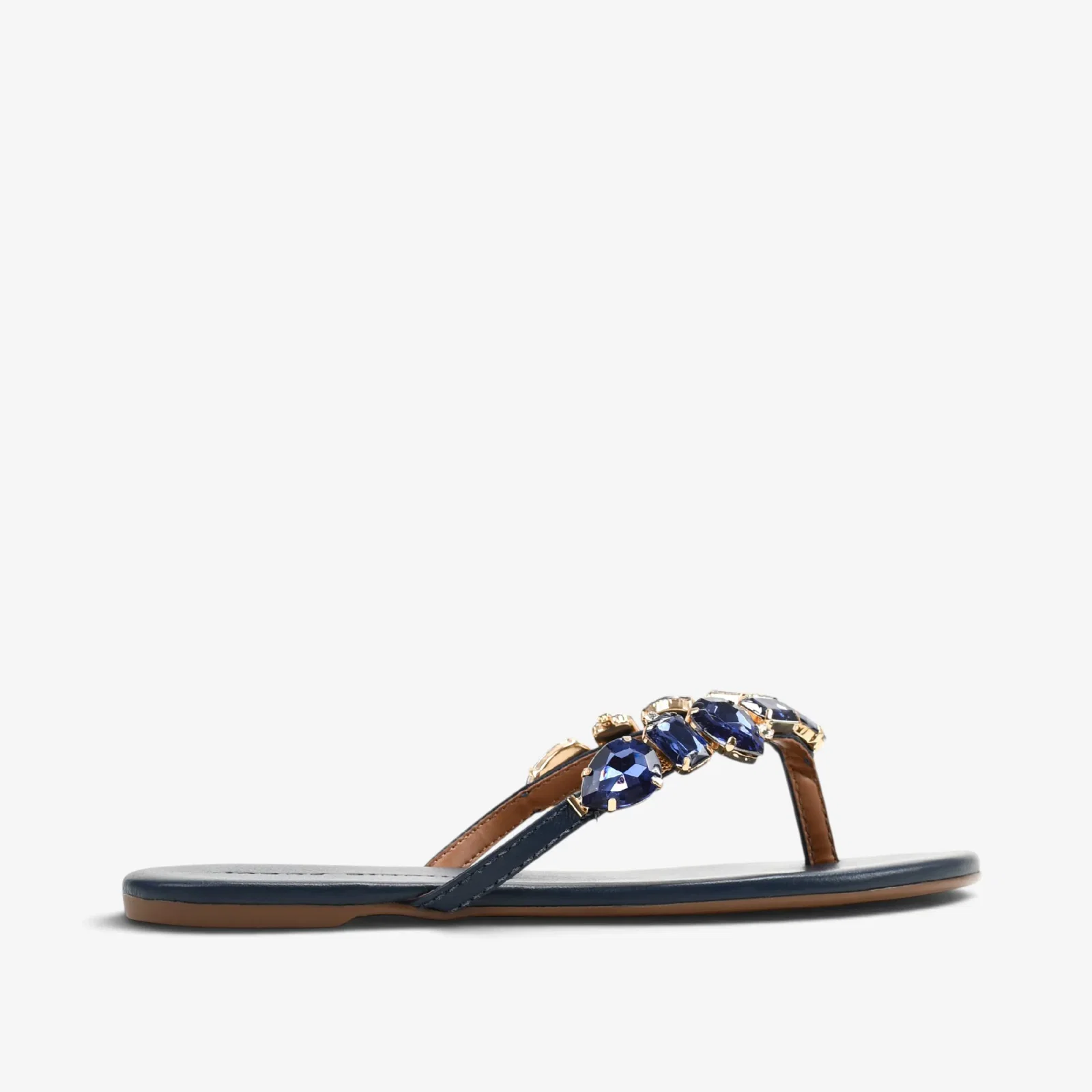 Chinelo Flat Marinho Couro